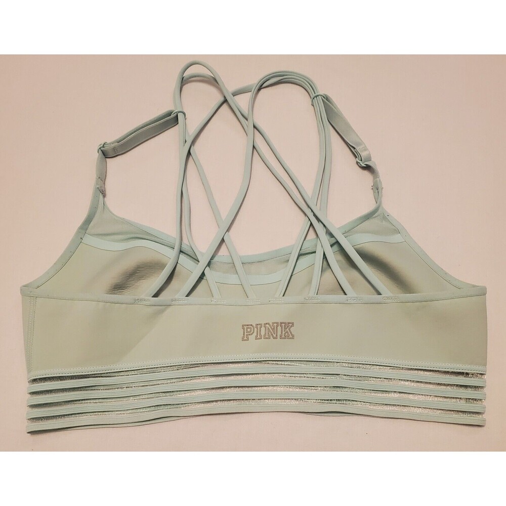 PINK Victoria's Secret Women Sports Bra XS  Ultimate Unlined Strappy Pale Green